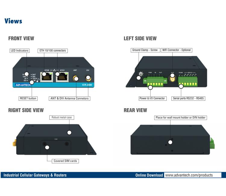 研華ICR-2431 ICR-2400, EMEA, 2x Ethernet , 1x RS232, 1x RS485, Metal, Without Accessories