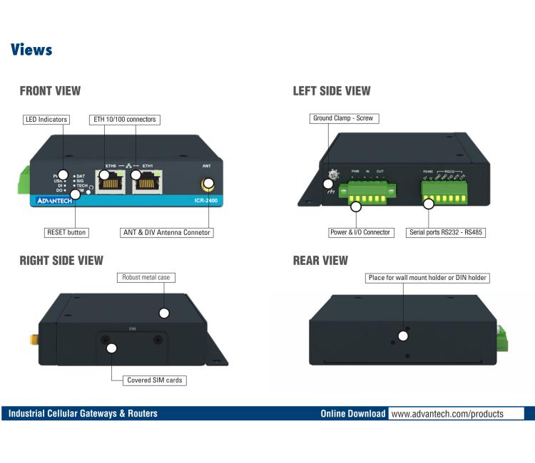 研華ICR-2412 ICR-2400, EMEA, 2x Ethernet , 1x RS232, 1x RS485, Metal, Without Accessories