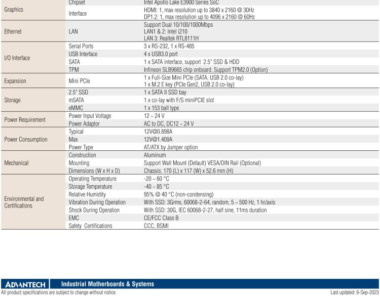 研華EPC-U2217 Intel Atom第六代Apollo Lake無風扇嵌入式工控機，3LAN，板載eMMC，CANBUS