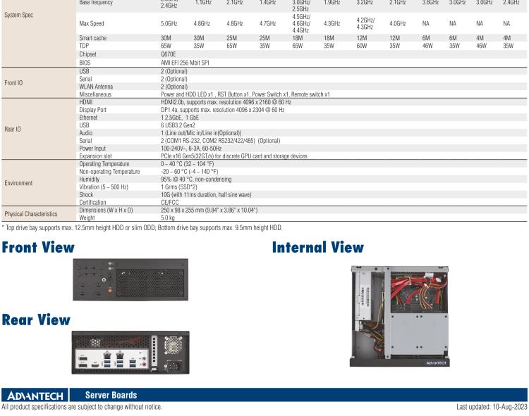 研華EPC-B2278 適配Intel 第12代 Core i 系列處理器，搭載Q670E芯片組。2U高度，精簡尺寸，性能強勁，是小尺寸高性能場景的理想解決方案。