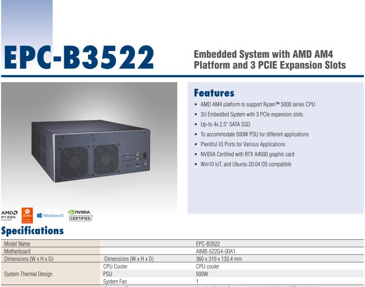 研華EPC-B3522 適配AMD Ryzen AM4 5000系列處理器，搭載X570芯片組，搭配NVIDIA? RTX-A4500顯卡。3U高度，提供高端圖像處理應(yīng)用的解決方案。