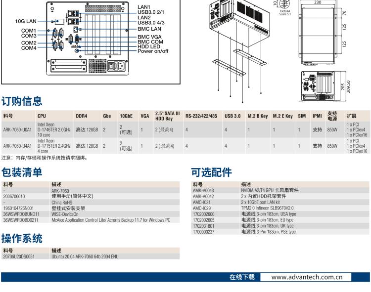 研華ARK-7060 搭載Intel二代Xeon D-1700高性能處理器系統(tǒng)，具有3個(gè)擴(kuò)展插槽