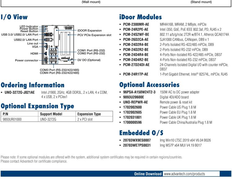 研華UNO-3272G Expandable Embedded Box IPC with Intel? Celeron? J1900