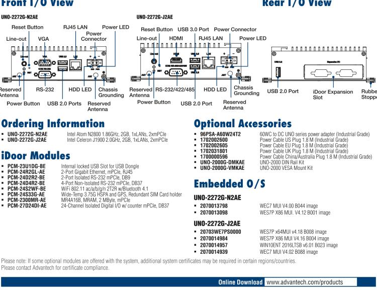 研華UNO-2272G 袖珍型嵌入式工控機，搭配Intel? Atom?處理器，1 x GbE, 2 x mPCIe, VGA/HDMI