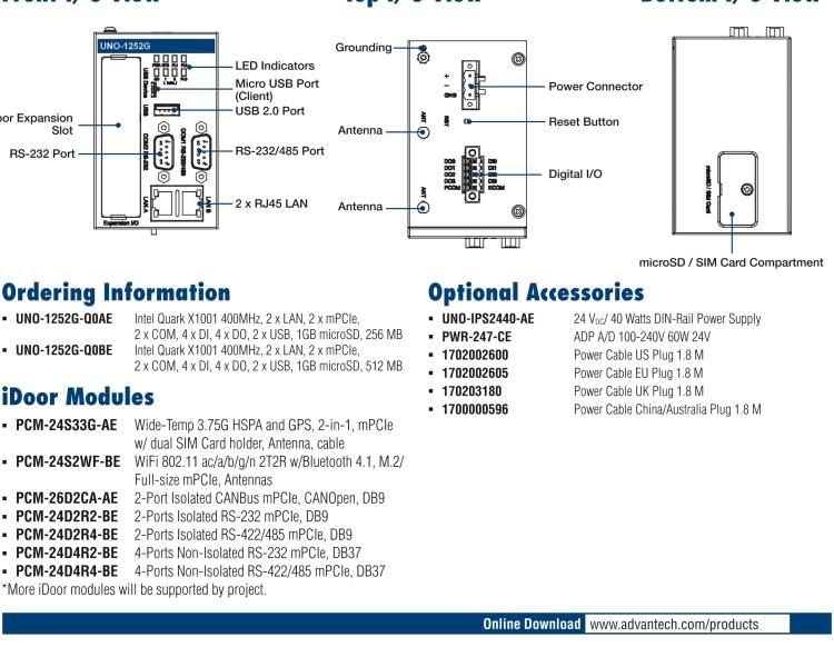 研華UNO-1252G 微型導軌安裝工業(yè)物聯(lián)網(wǎng)網(wǎng)關，搭配英特爾? Quark? 微控制器，2×LAN，2×mPCIe，2×COM，8×DI/O，2×USB，1×1GB microSD card，1×SIM