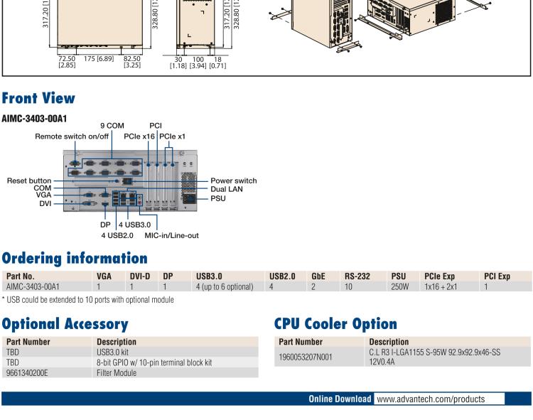 研華AIMC-3403 Front Access Micro Computer, Intel 6th/7th Gen Core i CPU (LGA1151),10 COM, 8 USB, and 4 Expansion slots