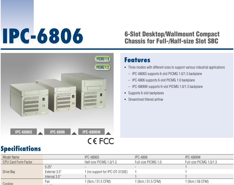 研華IPC-6806 6槽，桌上型/壁掛式機箱 支持1U電源