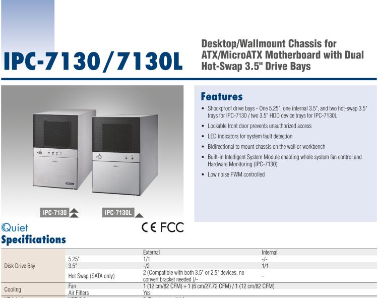 研華IPC-7130L Desktop/Wallmount Chassis for ATX/MicroATX Motherboard with Dual Hot-Swap 3.5" Drive Bays