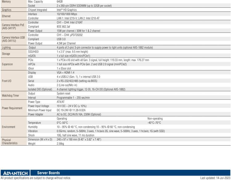 研華AIIS-3411 緊湊型視覺系統(tǒng)，支持Intel? 第10代 Core i CPU, 4路攝像頭支持 GigE PoE或 USB 3.0接口, PCIe擴(kuò)展槽, 支持4路光源和隔離DIO