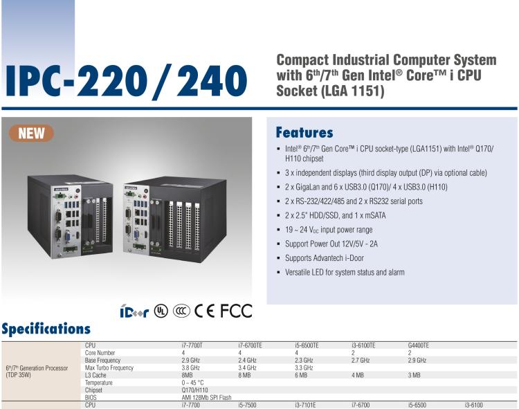 研華IPC-240 緊湊型工業(yè)電腦，帶第六/七代Intel? Core? i CPU插槽(LGA 1151)