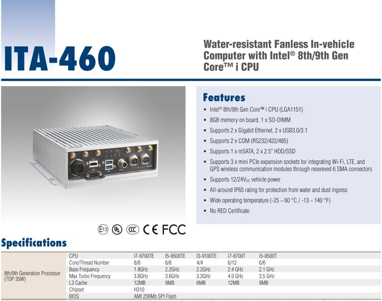 研華ITA-460 Intel?第八/九代Core? i CPU車載 AI計算單元