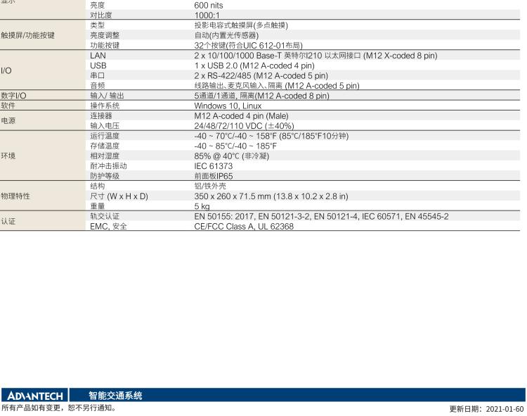 研華ITA-8120 滿足鐵路En50155認(rèn)證標(biāo)準(zhǔn)，12.1寸可觸屏式平板電腦，支持英特爾?凌動x7-E3950處理器