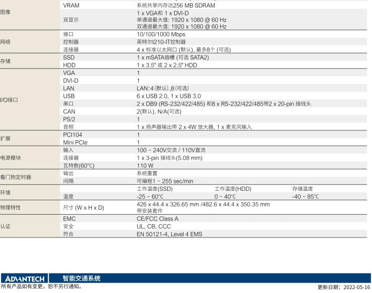 研華ITA-2111 英特爾?凌動?E3845 1U無風(fēng)扇系統(tǒng)； 符合EN 50121-4的鐵路應(yīng)用