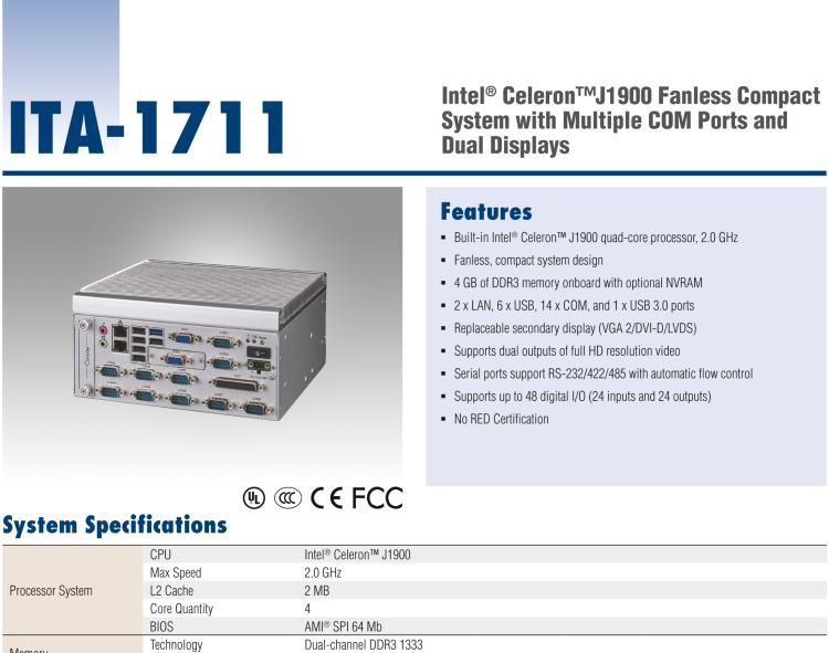 研華ITA-1711 英特爾?賽揚(yáng)?J1900緊湊型系統(tǒng)雙千兆以太網(wǎng)LAN和雙顯示器