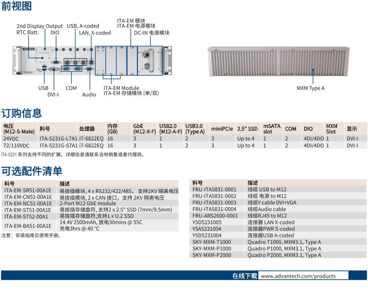 研華ITA-5231G Intel? 第6 代Core? i 處理器無(wú)風(fēng)扇系統(tǒng)，EN 50155 鐵路應(yīng)用