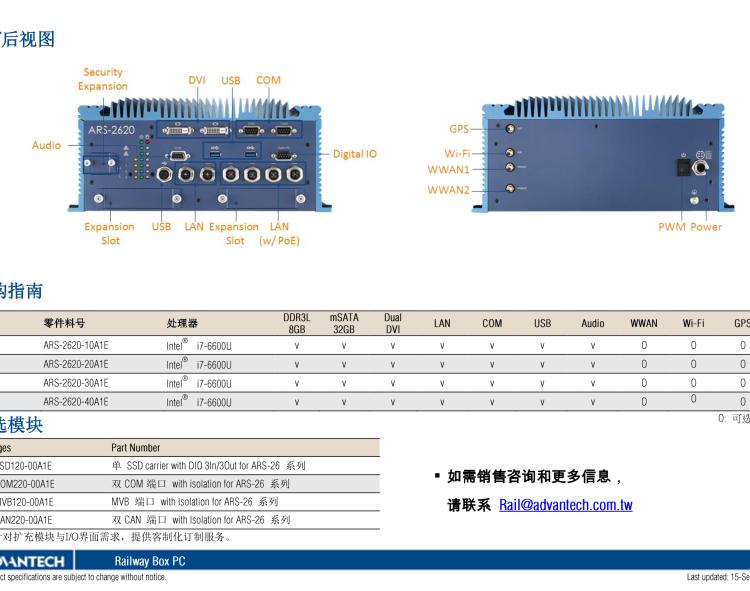 研華ARS-2620 EN50155 Intel? i7-6600U/i7-7600U 無風(fēng)扇設(shè)計(jì)之列車車輛控制系統(tǒng)