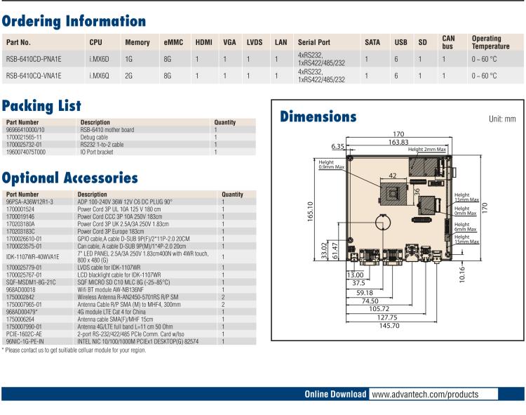 研華RSB-6410 基于NXP ARM Cortex-A9 i.MX6 Dual/Quad 的Mini-ITX工業(yè)主板， 支持Linux Yocto/Android