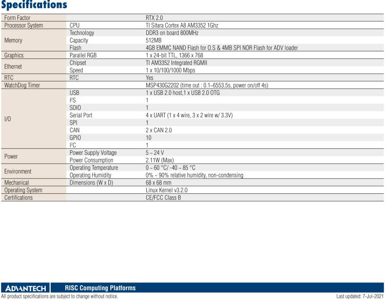 研華ROM-3310 基于TI AM3352 Cortex A8 1GHz RTX 2.0 的標準核心板，適用于寬溫抗震等工業(yè)自動化領(lǐng)域