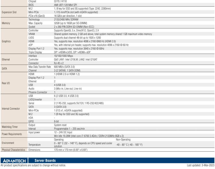 研華AIMB-275 適配Intel? 第6/7代 Core? i 處理器，搭載Intel Q170/H110芯片組。性能強(qiáng)勁，接口豐富。