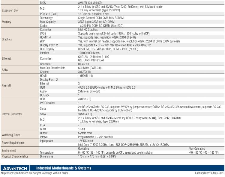 研華AIMB-286EF 適配Intel 第8/9代 Core i 處理器，搭載Intel H310芯片組。擁有1個PCIe x16插槽。超薄設(shè)計(jì)，接口豐富，是高端應(yīng)用中的高性價比方案。