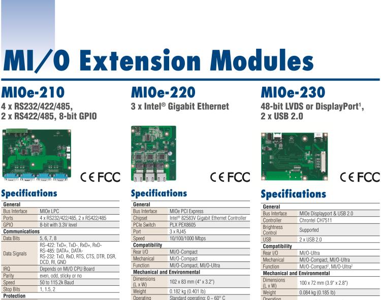 研華MIOE-110 2 x RS-232, 2 x RS-232/422/485 (帶5V/12V電源及隔離), 2USB 2.0，兼容2.5寸MIO單板