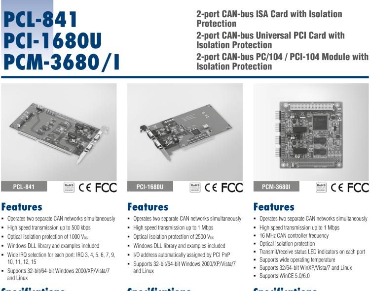 研華PCM-3680 2端口CAN總線電腦/帶隔離保護(hù)的104模塊