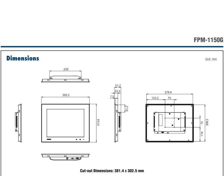 研華FPM-1150G 15”XGA液晶顯示屏工業(yè)顯示器，搭配電阻式觸摸屏及VGA / HDMI接口