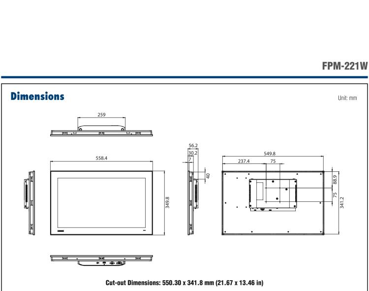 研華FPM-221W 21.5寸Full HD工業(yè)顯示器，支持多點(diǎn)觸控，支持HDMI端口