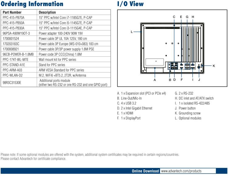 研華PPC-415 15" 無風(fēng)扇工業(yè)平板電腦, 采用Intel?第11代Core? i7 /i5/i3 處理器