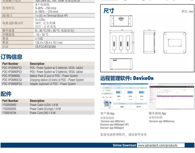 研華POC-IPSM90 270Wh 智能電源系統(tǒng)， 包含 3 × 90Wh 的鋰電子電池組