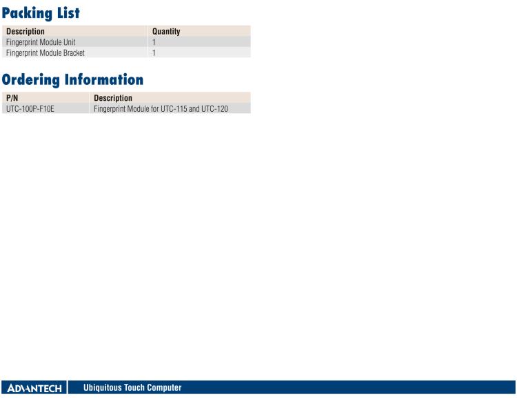 研華UTC-100P-F Finger Print Module for UTC-100 Series