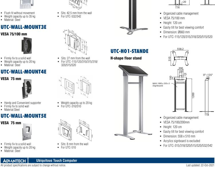 研華UTC-WALL-MOUNT2E 壁掛架 (VESA 100/200 mm)，適用于UTC 系列多功能觸控一體機(jī)