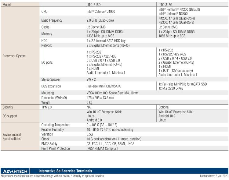 研華UTC-318D 18.5" 多功能觸控一體機(jī)，內(nèi)置Intel? BayTrail J1900