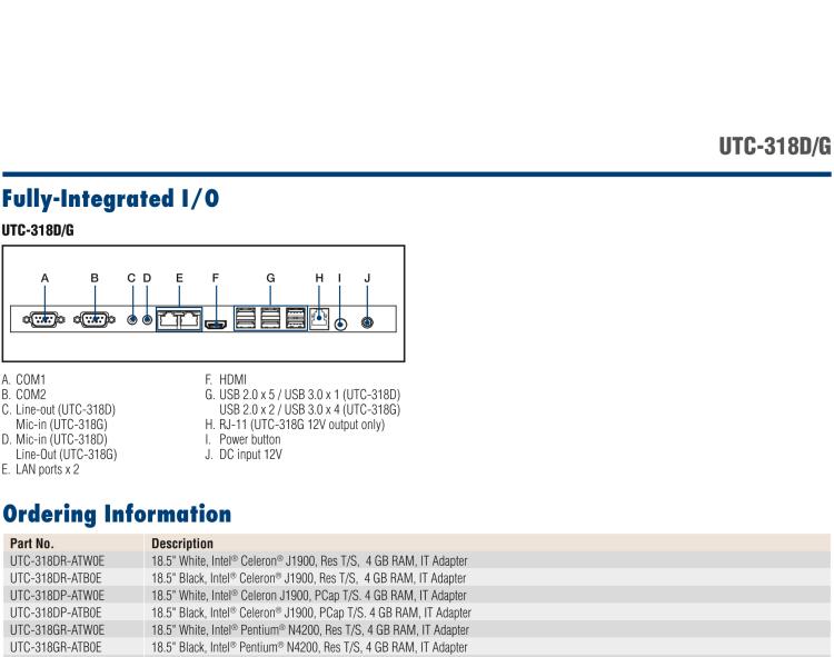 研華UTC-318D 18.5" 多功能觸控一體機(jī)，內(nèi)置Intel? BayTrail J1900