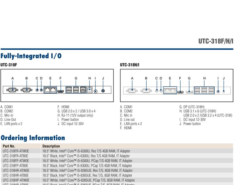 研華UTC-318F 18.5" 多功能觸控一體機 ,內(nèi)置 Intel? Core? i5-6300U/Core? i3-6100U