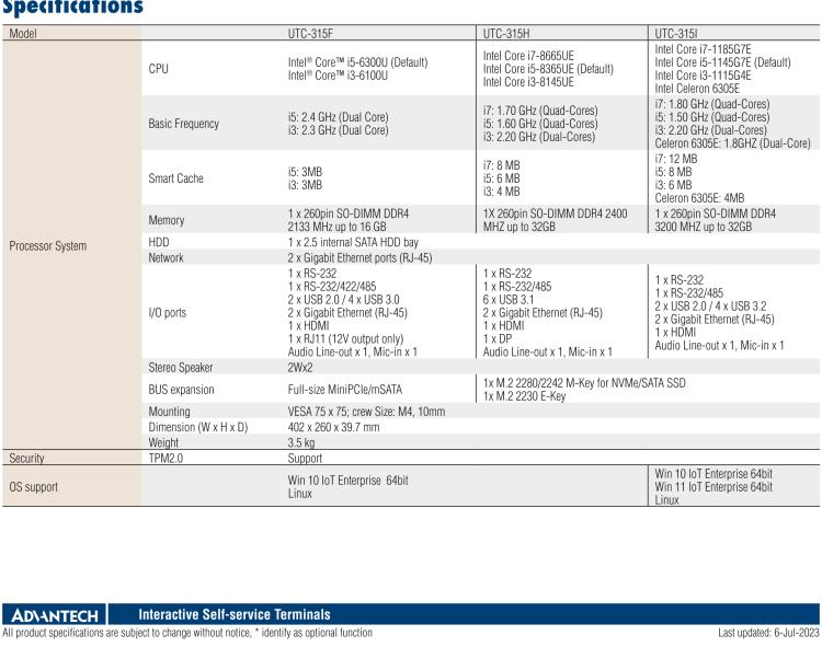 研華UTC-315F 15.6" 多功能觸控一體機，內置Intel? Core? i5-6300U