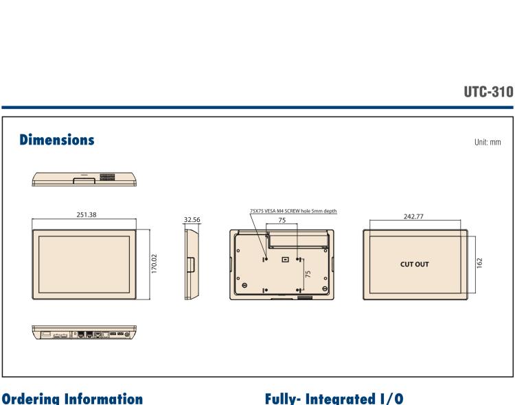 研華UTC-310G 10.1" 多功能觸控一體機，Intel? Celeron? N3350/Pentium? N4200 處理器