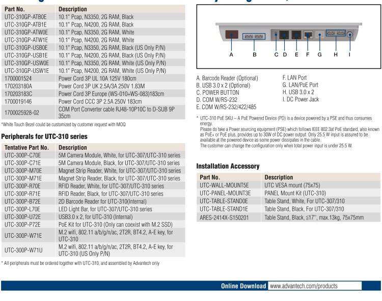 研華UTC-310G 10.1" 多功能觸控一體機，Intel? Celeron? N3350/Pentium? N4200 處理器