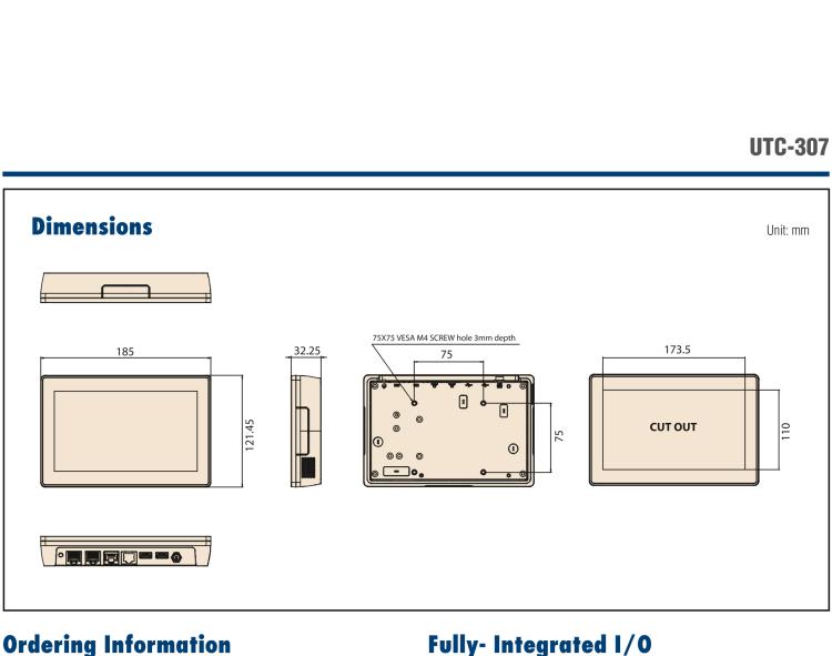 研華UTC-307G 7" 多功能觸控一體機(jī)，Intel? Celeron? N3350/Pentium? N4200 處理器