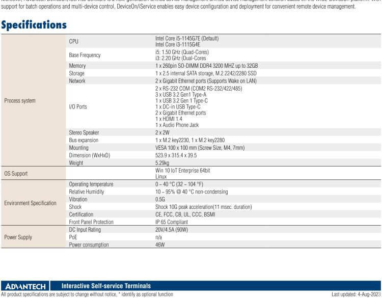 研華UTC-120I 21.5" All-in-One Touch Computer with 11th Gen Intel? Core? i5-1145G7E/ i3-1115G4E Processor