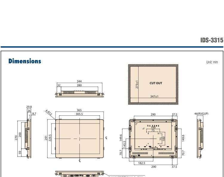 研華IDS-3315 15" 1024 x 768, VGA/DVI/HDMI 接口，采用 IP65 前面板的顯示器