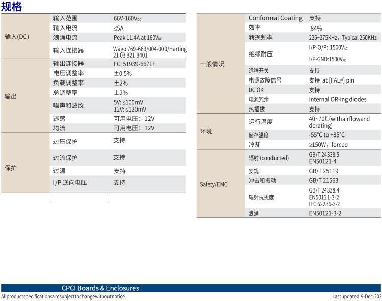 研華MIC-3890 3U CompactPCI? Serial系列 DC250W電源