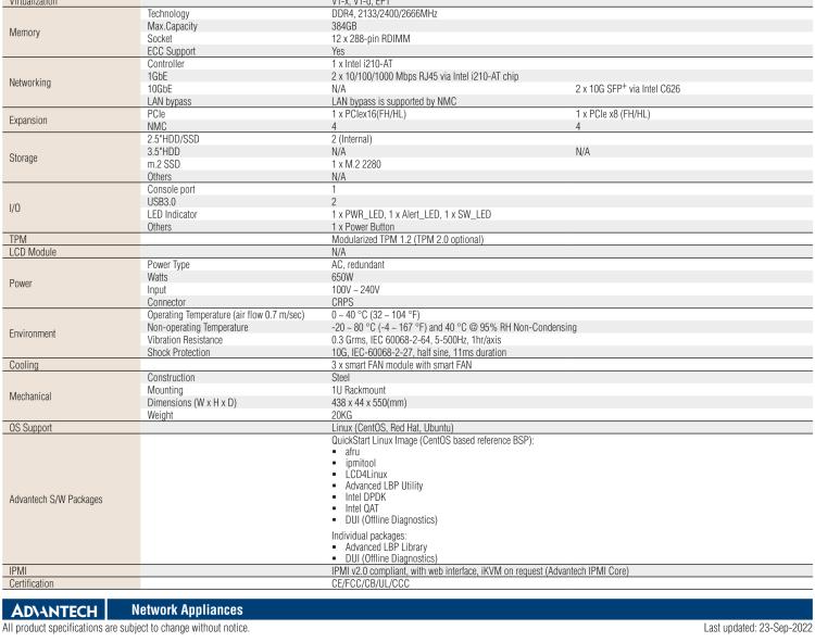 研華FWA-5070 基于Intel?Xeon?處理器可擴(kuò)展系列1U機(jī)架式網(wǎng)絡(luò)應(yīng)用平臺(tái)，最高支持4個(gè)NMC插槽