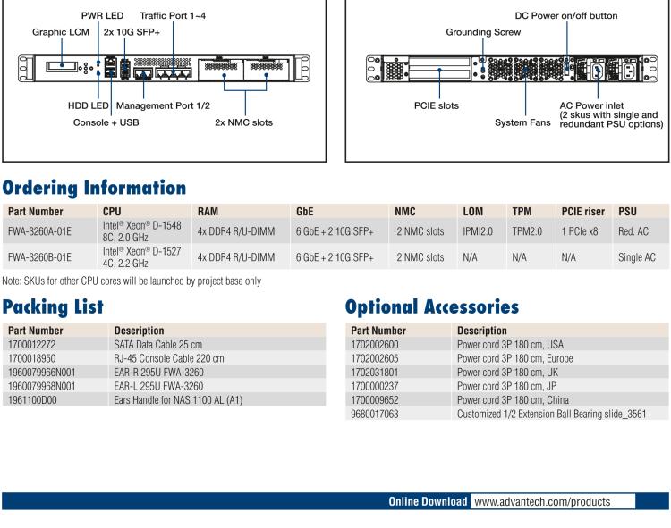 研華FWA-3260 基于Intel? Broadwell XeonTM D-1500系列處理器 1U機(jī)架式網(wǎng)絡(luò)應(yīng)用平臺