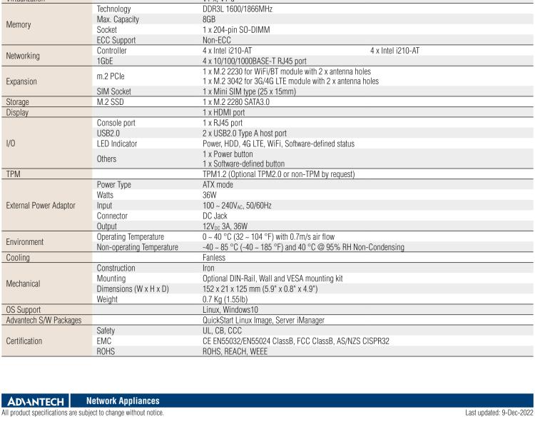 研華FWA-T011 基于Intel? Celeron? N3350/J3455 入門級SD-WAN，安全網(wǎng)關(guān)微型網(wǎng)絡(luò)應(yīng)用平臺