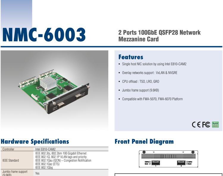 研華NMC-6003 2 Ports 100GbE QSFP28 Network Mezzanine Card