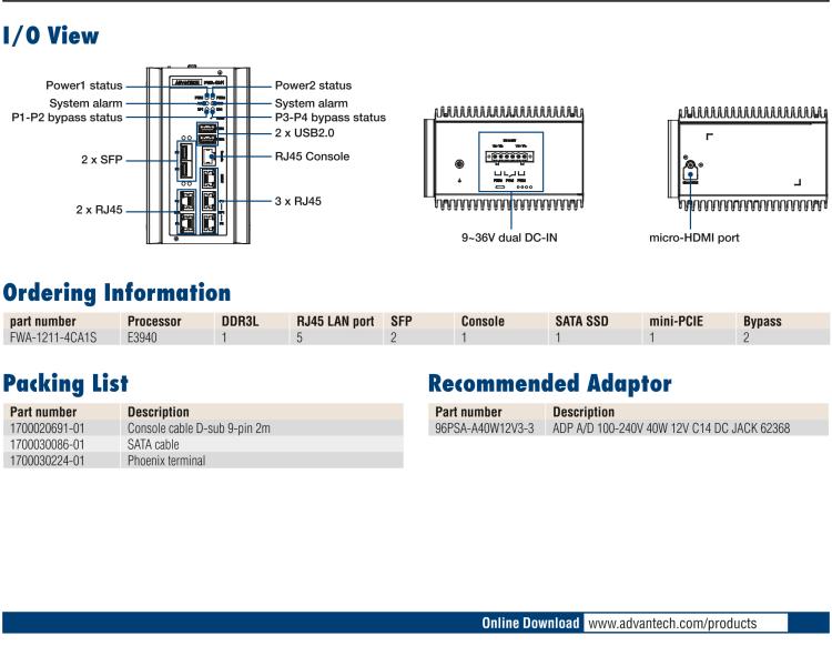 研華FWA-1211 Industrial Grade Cyber Security Appliance based on Intel? Atom? x5-E3940/ x5-E3930 Processor