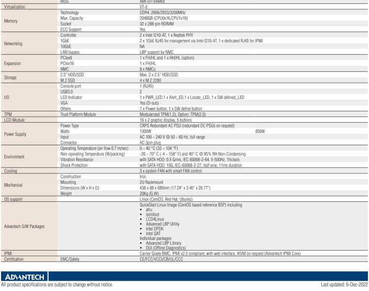 研華FWA-6171 2U Rackmount Network Appliance with dual 3rd Gen Intel? Xeon? Scalable processors, up to 8 NMC slots