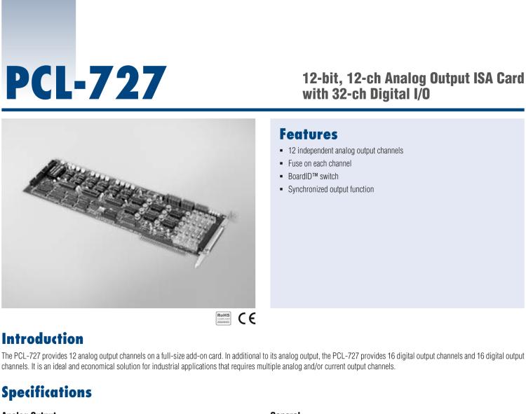 研華PCL-727 12位、12通道帶32數(shù)字I/O通道的模擬輸出ISA卡