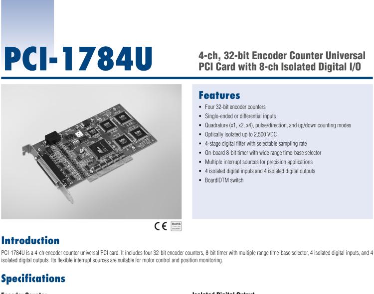 研華PCI-1784U 4軸正交編碼器和計數(shù)器卡